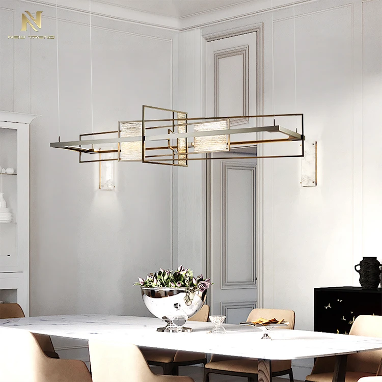 PSH1180 High Quality Indoor Living Room Dinning Room Decoration Iron square Frame Acrylic Modern Led Chandelier   