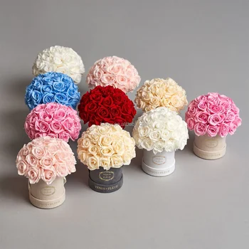 Luxury Floral Mini Dome Round Box Eternal Forever Eternity Rose Preserved Flower Wedding Engagement Room Decoration