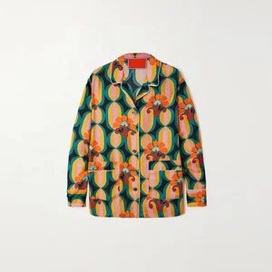 Clothing Manufacturer Custom Spring Autumn Polo Collar Long Sleeve Print Elegant Casual Women Silk Top Shirt
