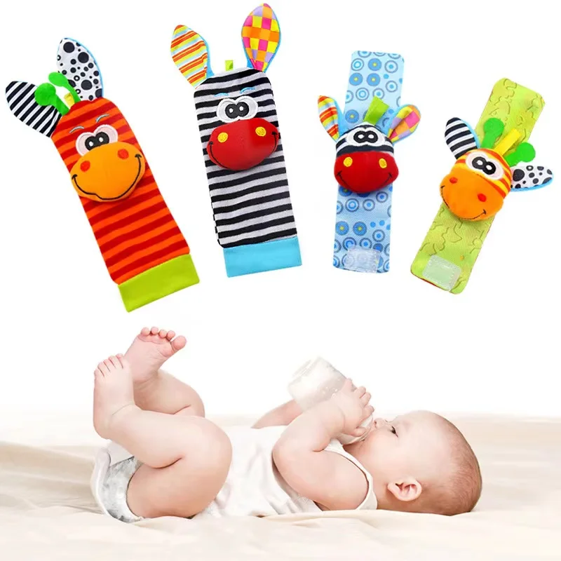 2/4 Pcs Baby Cartoon Cute Soft Wrist Strap Cotton Socks Toys Rattles Gift  wrist rattles and foot finder 0-24 month for toddler