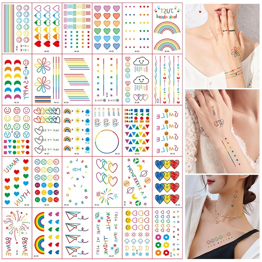 30 Sheets 400+ Patterns Cute Temporary Tattoos ,Arm Finger Hand Face Tiny Small Summer Style Tattoo Stickers