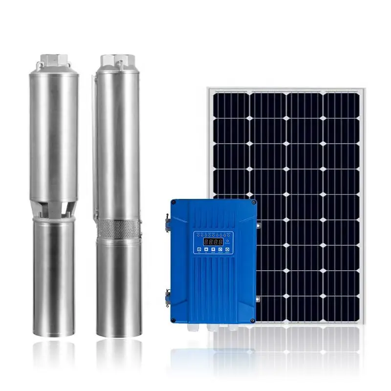 Mini bomba de agua Solar profunda, impulsor de acero inoxidable de 4 pulgadas y 1.5 HP, bomba de agua Solar de 12v CC para riego