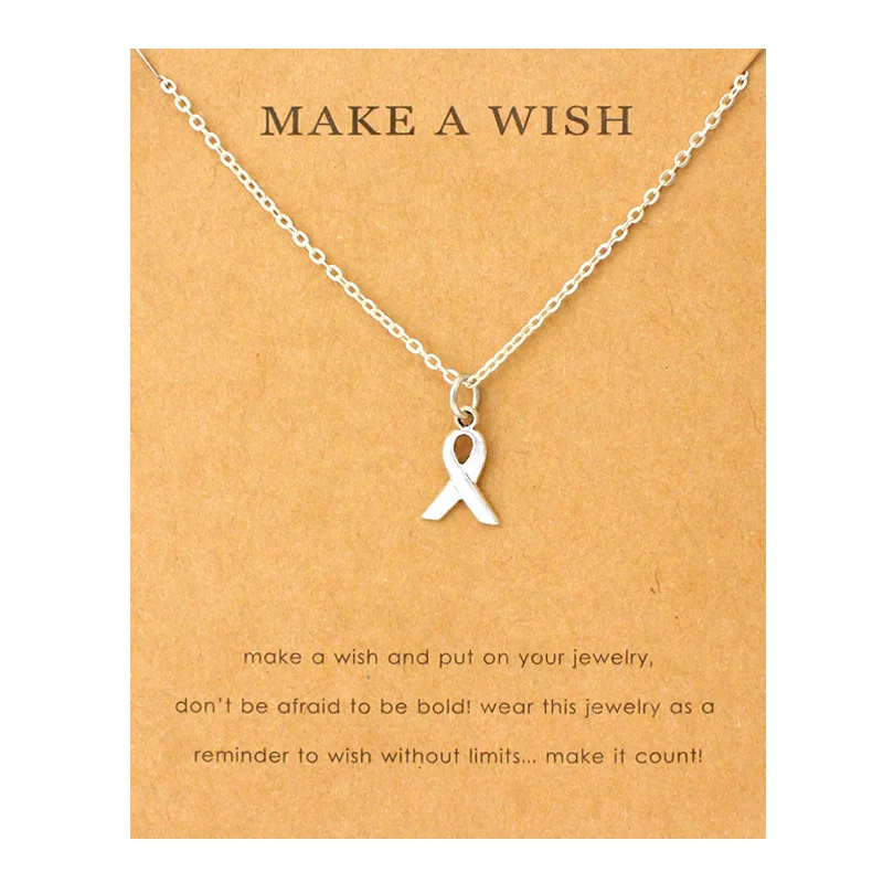 Medical Alert Diabetic Type 1 Type 2 Diabetes Awareness Ribbon Design Necklace Stainless Steel Base Crystal Pendant Necklace