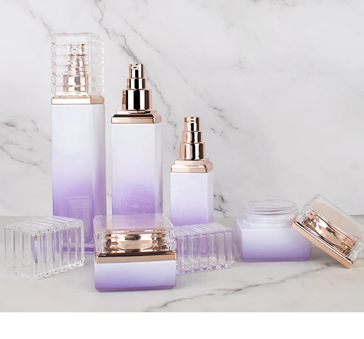 Purple Gradient Skincare Packaging Set Glass Bottle Cosmetic Liquid Container Skin Care Set supplier