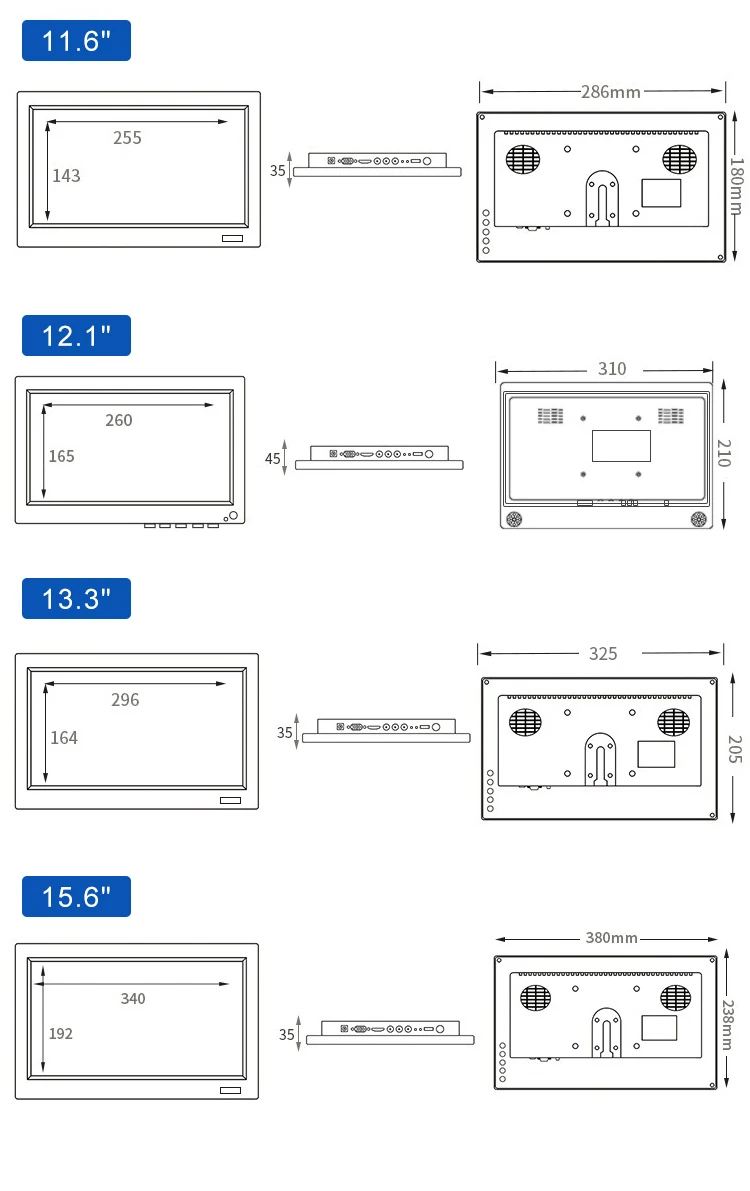 Bolinia 12.1 Inch Industrial Screen HD 1280*800 TFT LCD Display VGA AV BNC USB Remote Industrial OEM ODM Monitor
