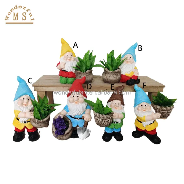Cute Resin Dwarf Figurine Flower Pot  Gift Elf Statue with Rattern Planter Garden Decoration Sculpture  to fresh your House