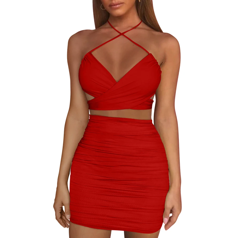 white christmas dresses Floral Sleeveless Halter Neck Mini Dress – ModeShe main image 0