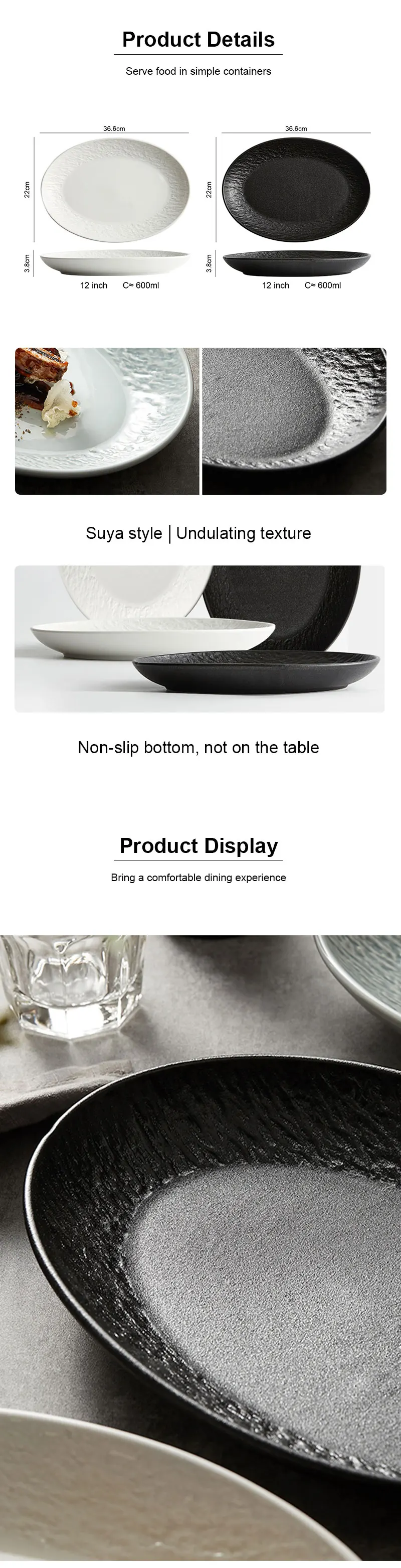 14" Matte White/black Serving Platters For Entertaining,Ceramic Oval Serving Plates,Party