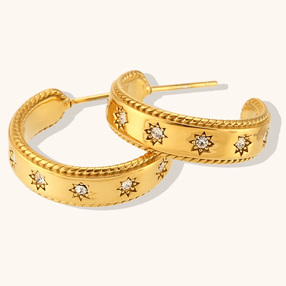 Dingran Stainless Steel Jewelry Striped Texture Earrings 18k Pvd Gold