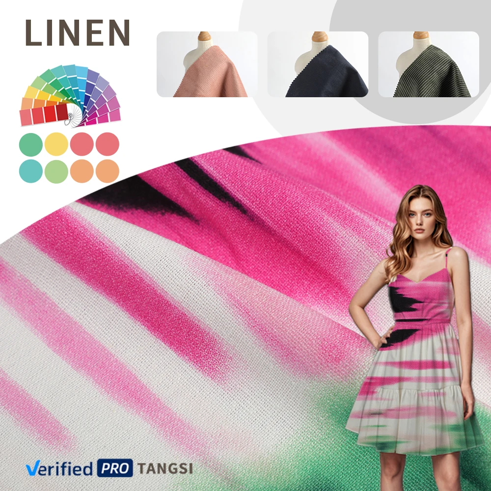 High Quality 55% Linen 45% Viscose Printed Woven Fabric Organic Stretch Rayon for Girls' Dresses Hot Sale