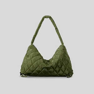 New Design Puffy Handbag for Ladies Simple Quilted Shoulder Bag With Drawstring Women's Large Capacity Down Cotton Handbag