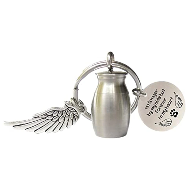 Mini Cremation Urn Keychain with Wing for Memorial Ashes Holder Keyring Keepsake Dog Cat Pets Human Jewelry Gift for Women Men