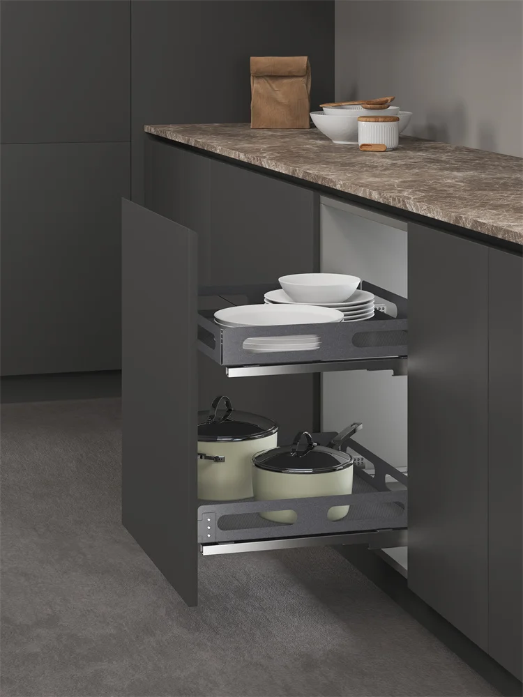 Tkk Dark Grey Soft Close Pull Out Storage Baskets Builtin Kitchen