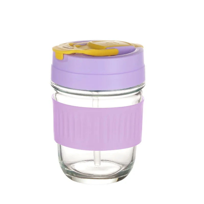 DS2244  Glass Food Storage Containers Travel Coffee Tumbler Mug Mason Jars for Overnight Oats Container Travel Cup with Straw