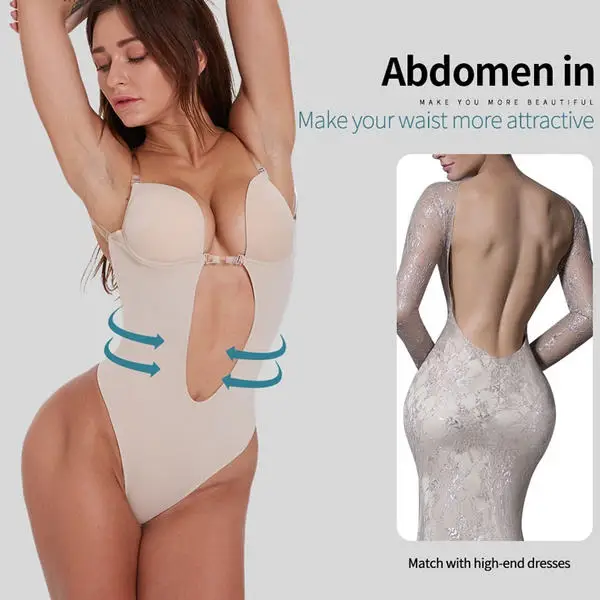 Wholesale Slim Bodysuit Shapewear Deep V-Neck Padded Bra Body Push up Backless Shaper U Plunge Thong Shapers