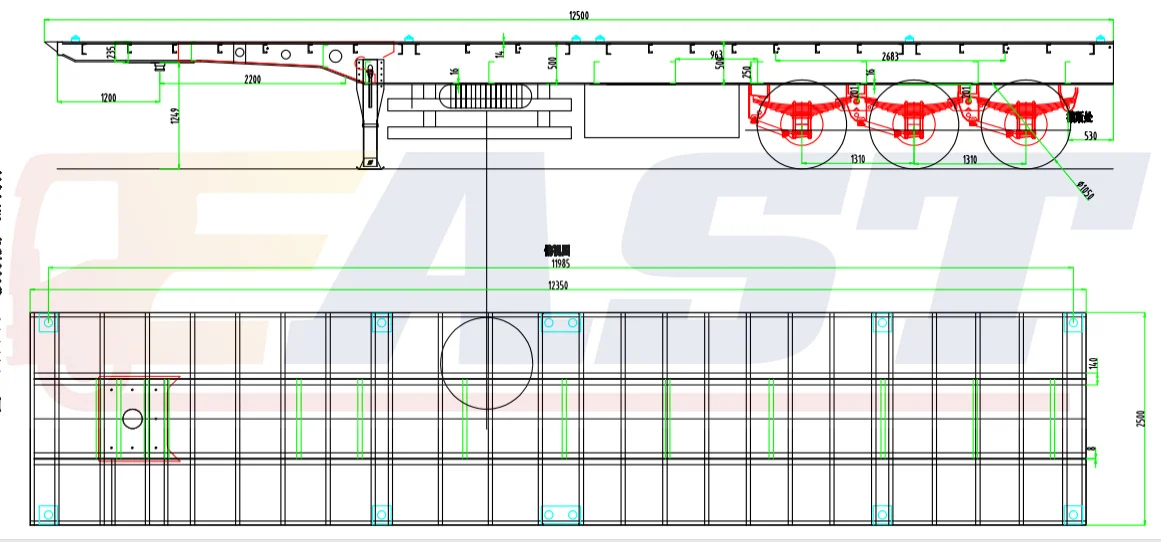 East Trailer Dimensions 40ft Flatbed Trailer Container Flat Bed Semi
