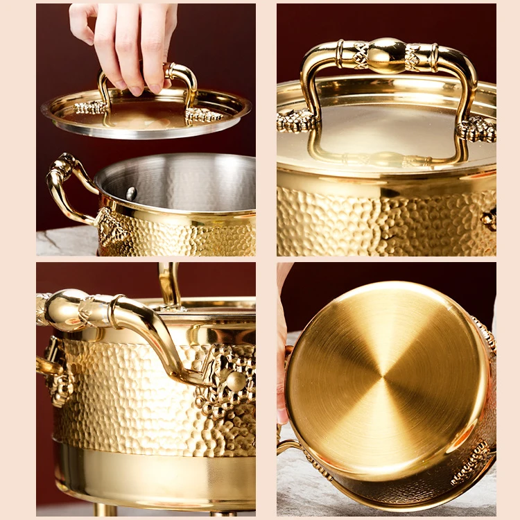 Luxurious Stainless Steel Family Parties Restaurant Hotel Fuel Gas Hot Pot Buffet Soup Cook Pots