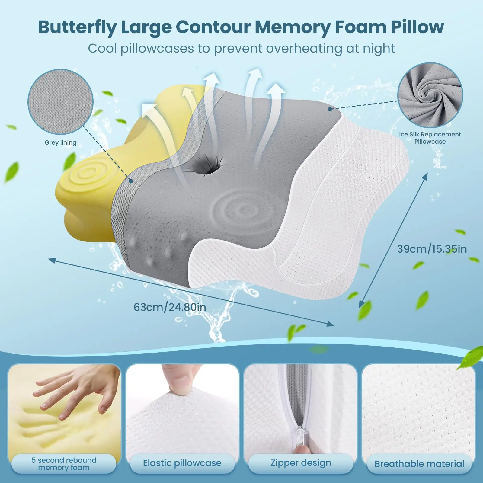 New Anti Aging Snore Deep Sleep Side Sleeper Butterfly Pillow Memory Foam Neck Pillow Orthopedic for Neck Pain Relief Sleeping