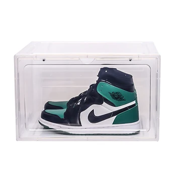 Shoe box transparent plastic can be stacked, shoe storage box, with magnetic door, dust-proof shoe container sneaker storage