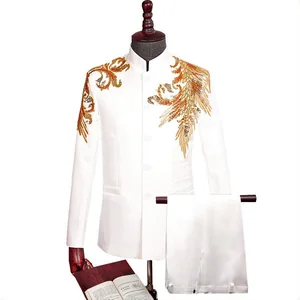Men's Dance Decal Chinese Style National Dress Four Seasons General Youth Tang Suit White Zhongshan Suit Chorus