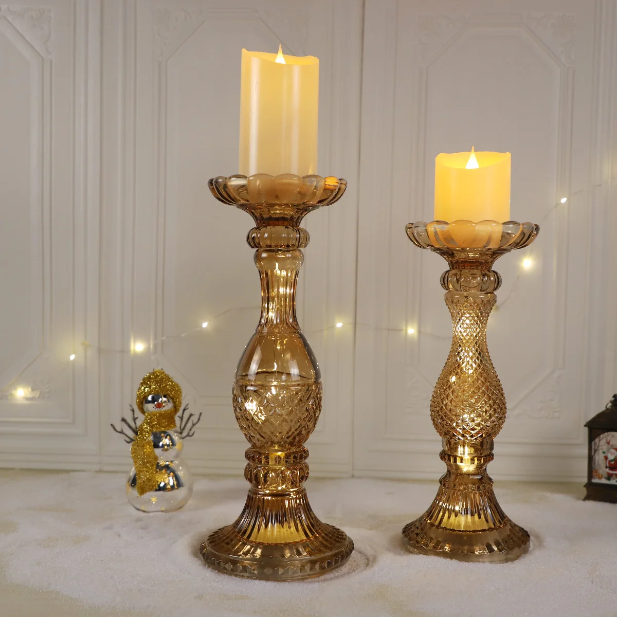 Candlesticks for Pillar Candle Tea Light Functional Table Christmas Decoration for Home Deco, Wedding, Party - White Marble