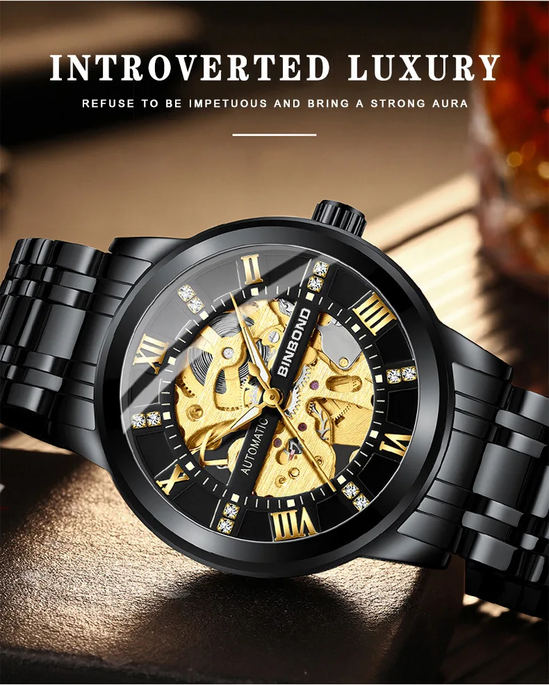 Binbond B6020 6020 Men's Automatic Watches Casual Fashion Original Chronograph Waterproof Stainless Steel Luminous Wristwatch