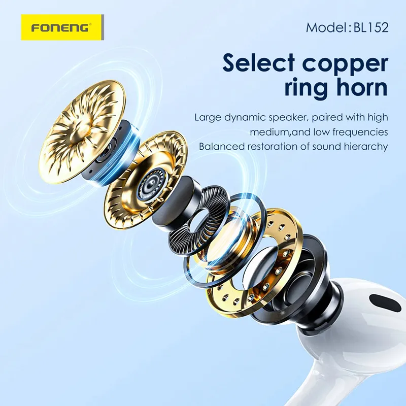 FONENG New High Quality BL152 Real ANC + ENC Tws Earphones Dual Noise Canceling HD Call Low Latency Wireless In-ear Headphones