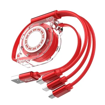 3A Current Fast Charging Three-in-One Data Cable for Android and Type-C Phones Telescopic Neutral with Braid Shielding