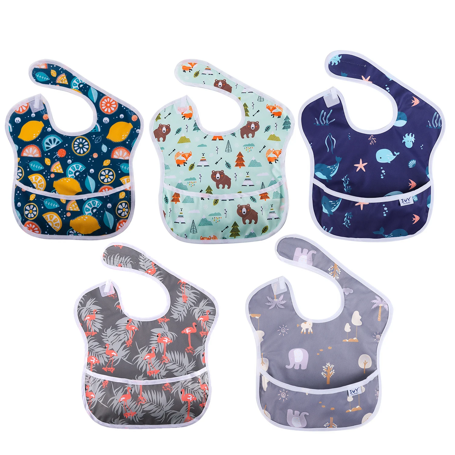 PUL Bibs Set for Boys or Girls | Unisex 10 Pack Feeding, Teething, Drooling Hello Sunshine Long Sleeve Bibs details