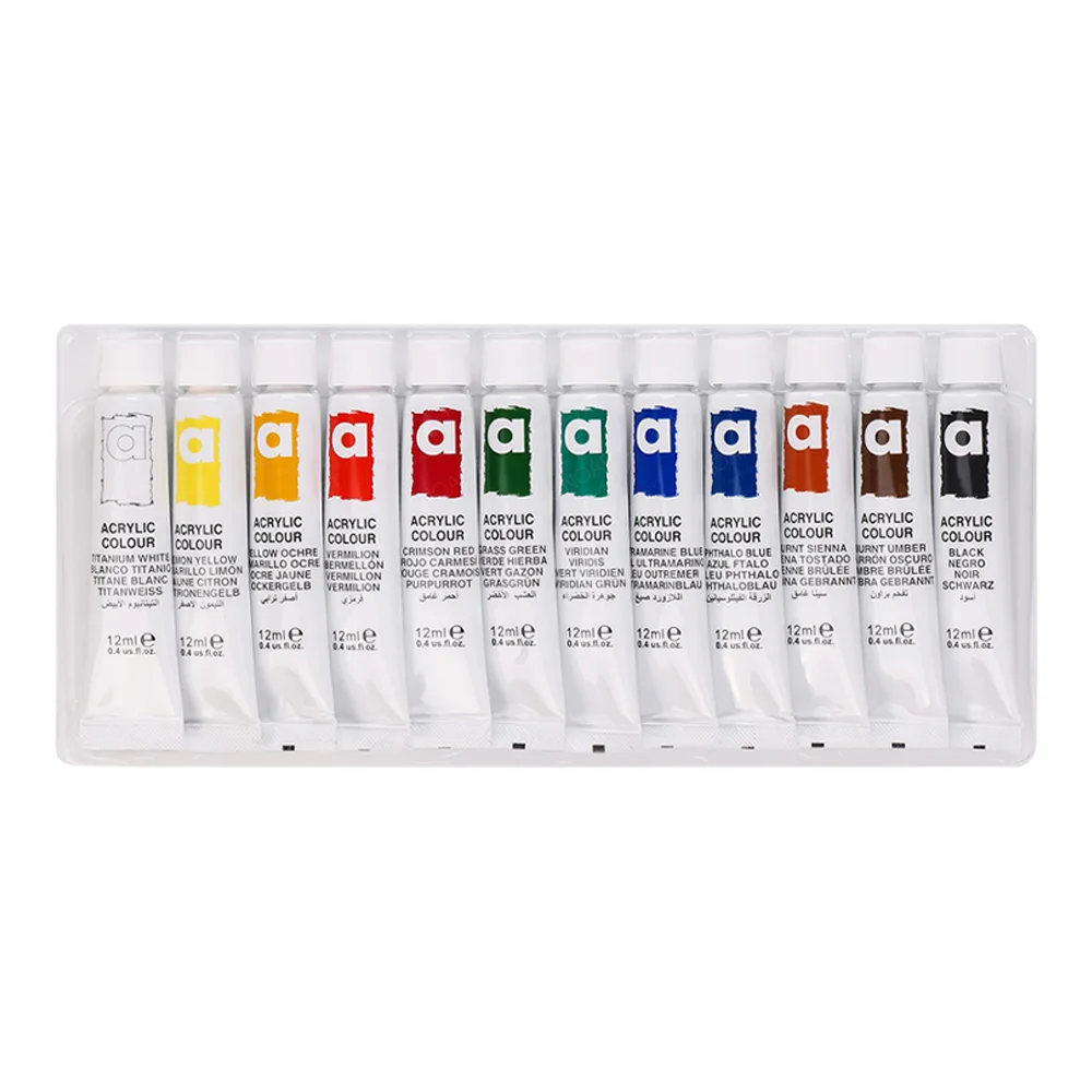 SINOART 12ml Acrylic Color Paints Tubes 12 Basic Colors Acrylic Painting Set Professional Acrylic Paint for Peinture Acrylique