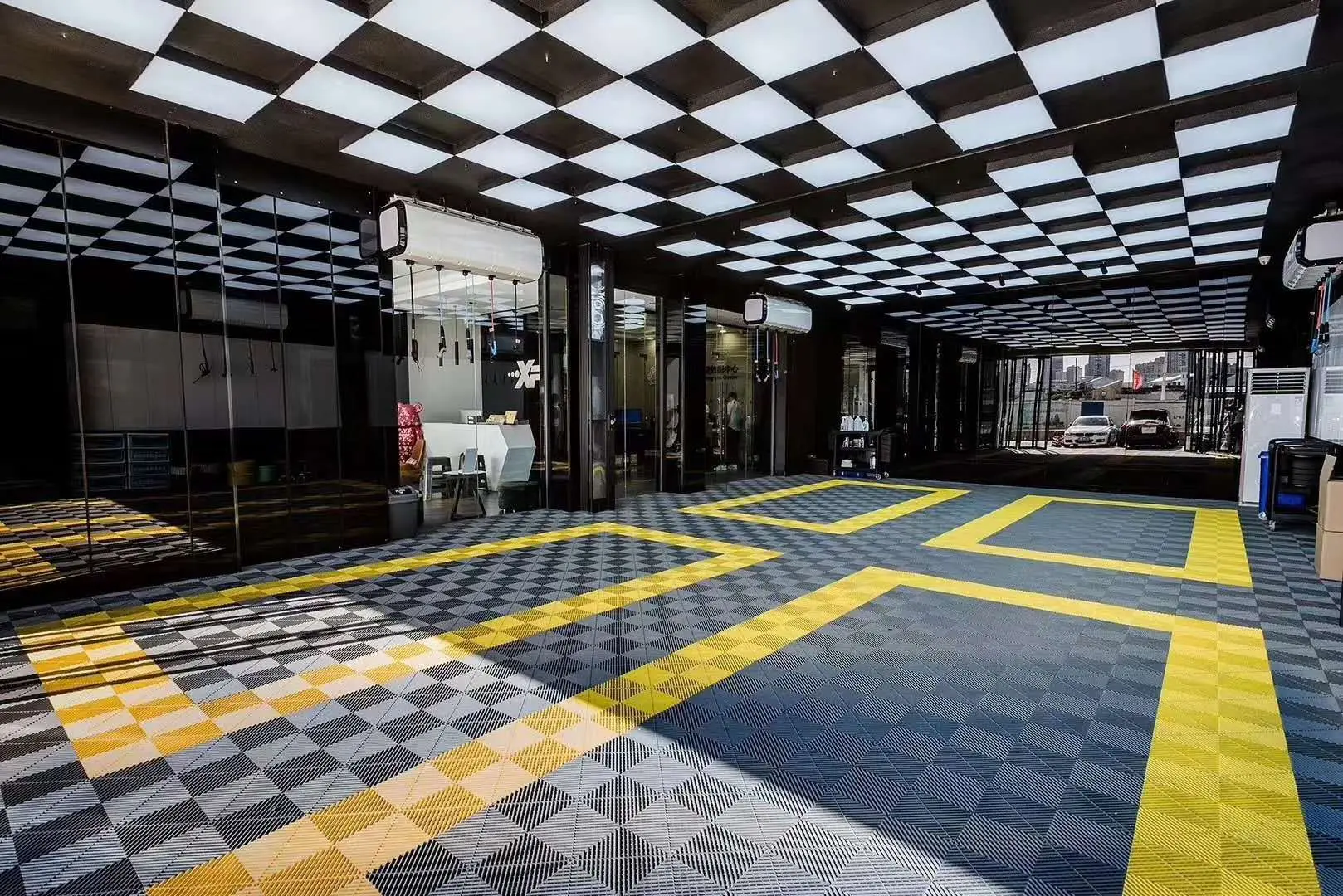 Suelo Modular de plástico para interiores, accesorio antideslizante para lavado de coches, entrelazado suspendido