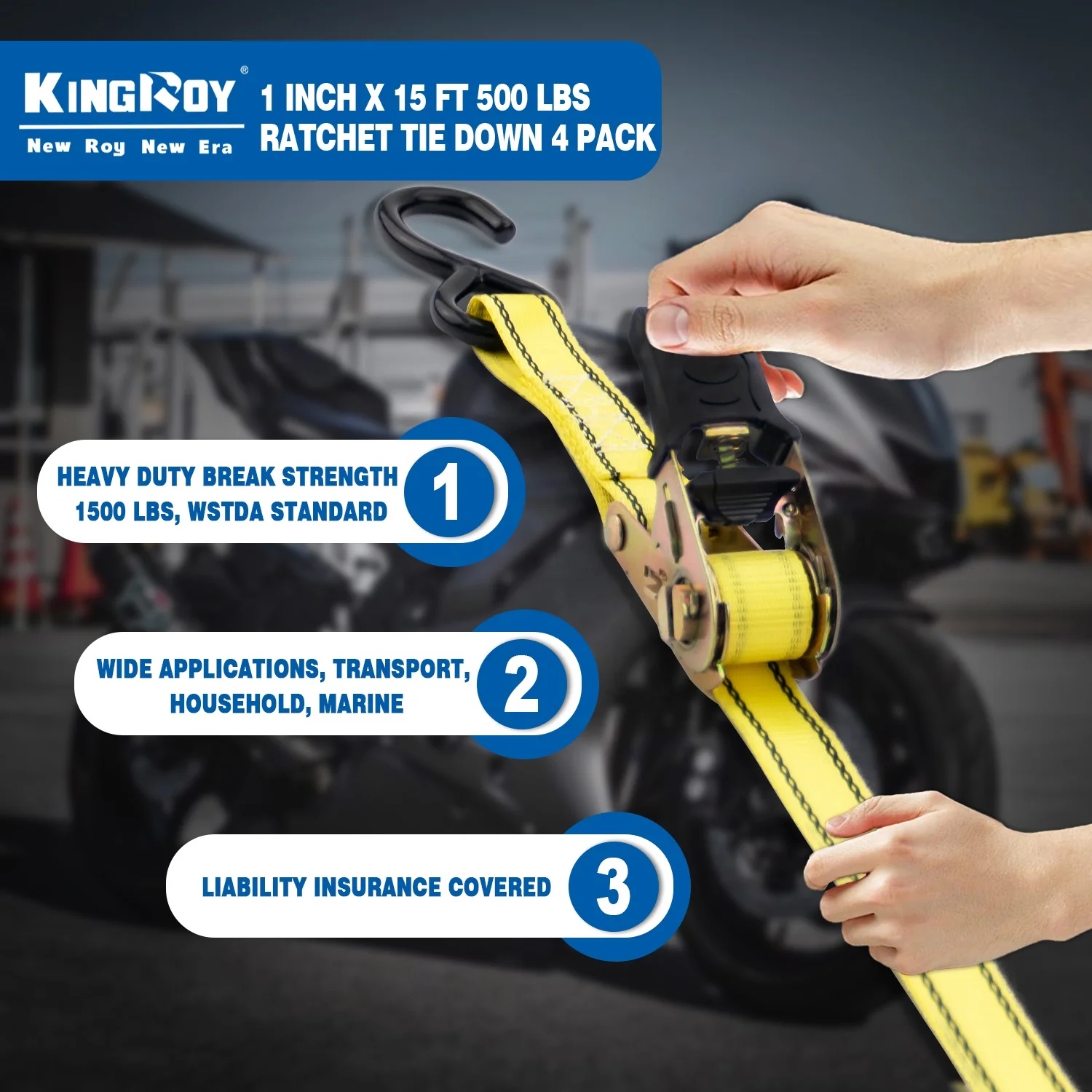 15 Ft X 1 Inch Heavy Duty Ratchet Tie-Down Straps – 2-Pack, 1500 Lbs, Weather Resistant With S Hooks - View #4