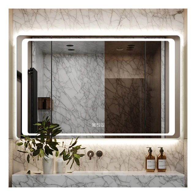 HIXEN 18-3 Modern style rectangular bathroom mirror, anti-fog lighting, smart mirror, LED light, wall mounted mirror