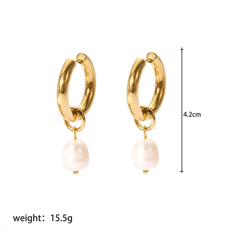 Woying Tarnish Free Gold Drop High Quality Freshwater Pearl Stud Earrings Stainless Steel 18k Gold Women Jewelry Hoop Earrings