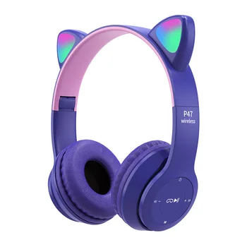 New Gadgets 2022 Electronics P47M Pink LED Cat Ear Headphones Wireless Bluetooth Earphones Headphones Over Ear Headset