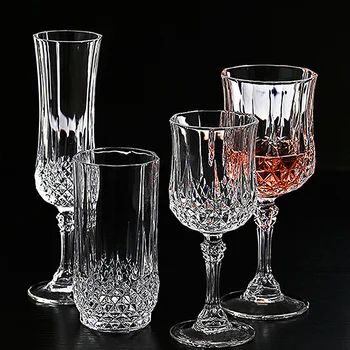 BCnmviku Vintage Champagne Flutes Vintage Water Wine Goblets Diamond Embossed Stemmed Red Wine Glass Hot Sale Amazon Free Sample