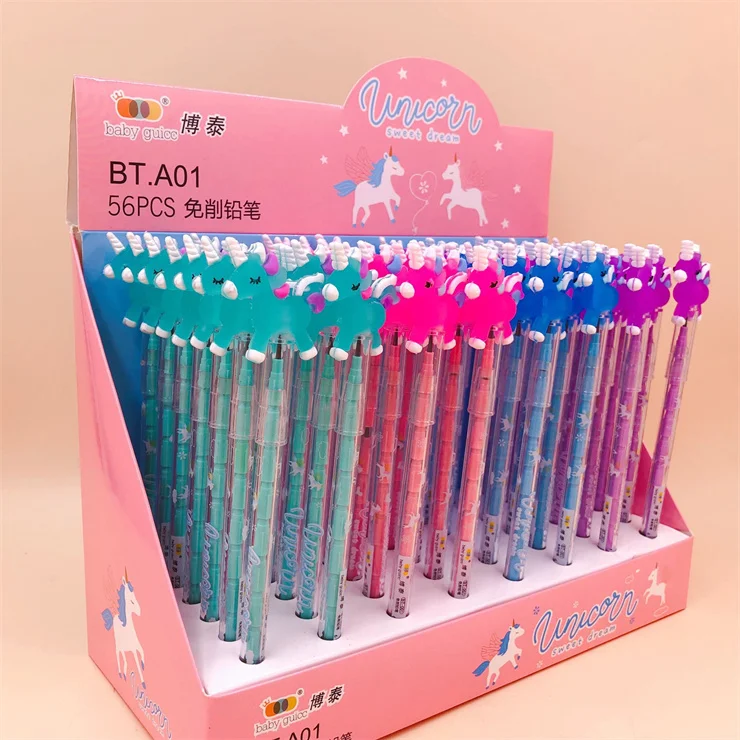2023, бесплатный образец, корейские милые канцелярские принадлежности, оптовая продажа, классные механические ручки и пластиковые карандаши для письма с единорогом