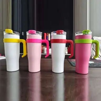 Gobelet 40 oz avec poignée, gobelet en acier inoxydable avec couvercle et paille