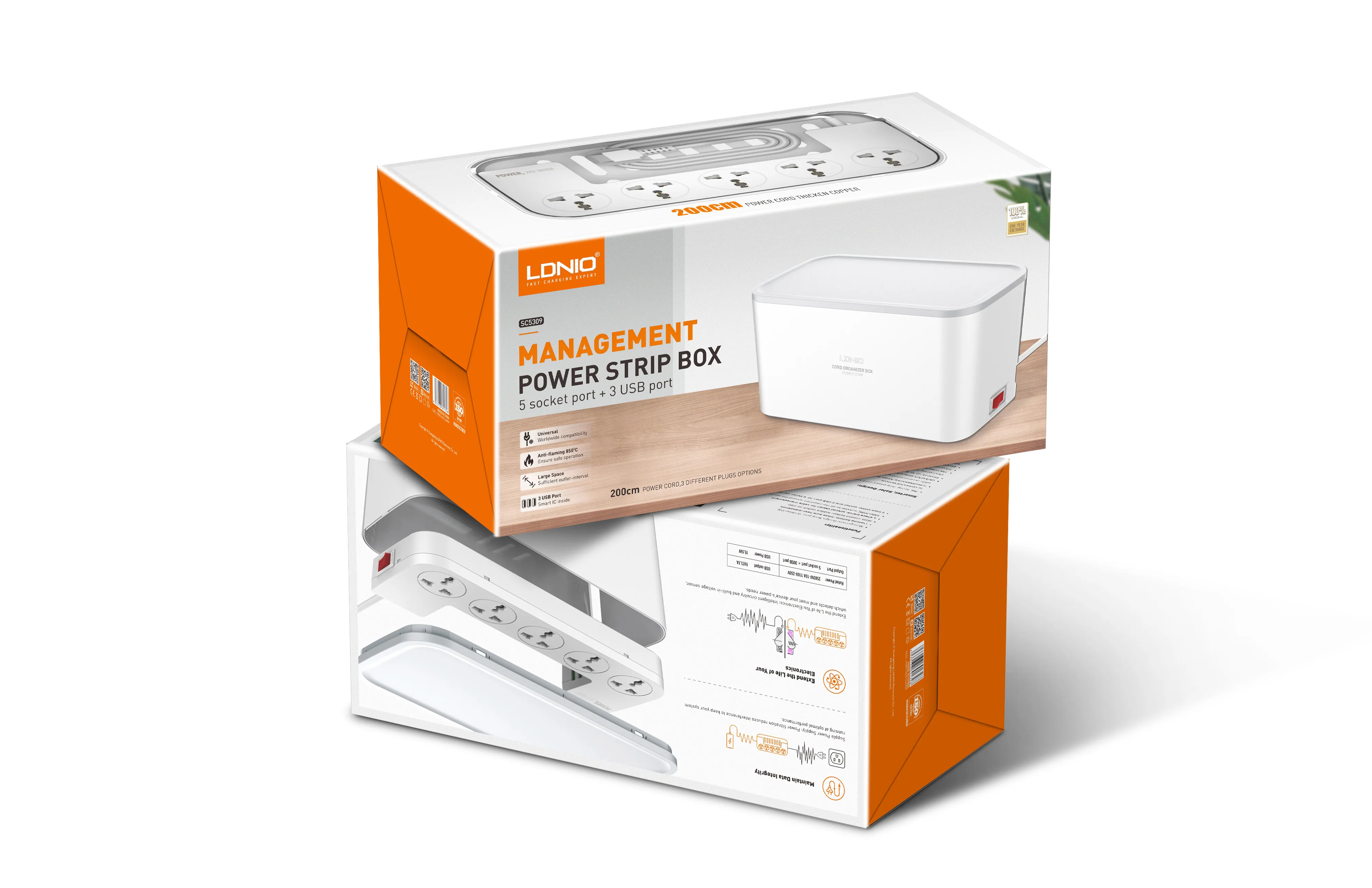 Универсальный блок питания LDNIO SC5309 с 5 розетками и 3 USB-портами