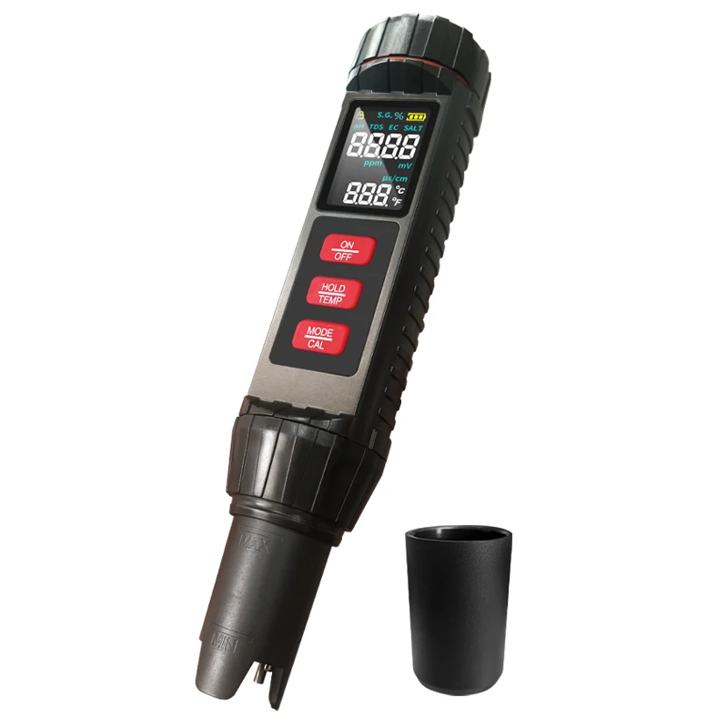 Nuwe Ontwerp 0,00-14,00 pH-meter TDS/PH/EC/ORP/SALIT/S.G. met LED-skerm 7 in 1 Waterkwaliteitstoetser vir Swembaddens en Drinkwater