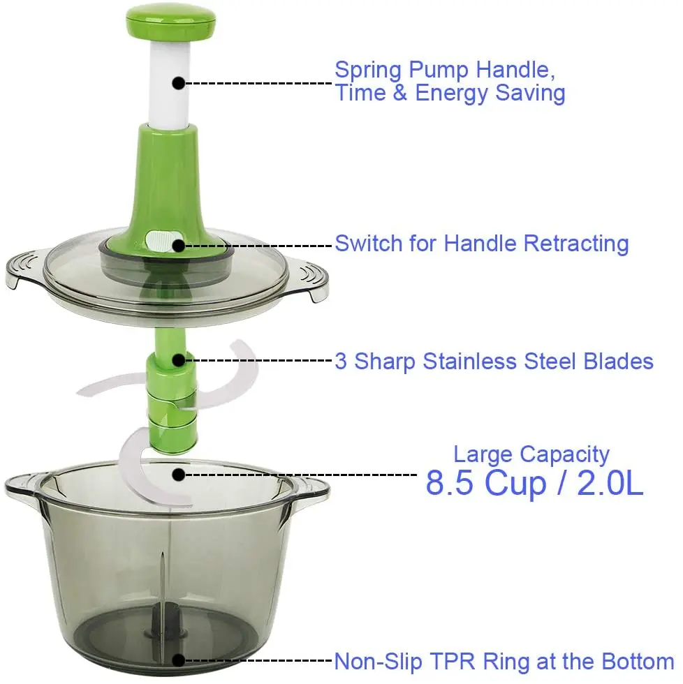 Manual Chopper, Manual Food Chopper Express Hand Chopper Chopping and  Cutting Fruit, Vegetables, Herbs, Onions, Packed with 3 Additional Blades  for Replacing - Kourani Online