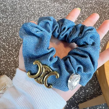 Women Denim Blue Elastic Hair Scrunchie - Fashion Girl Plush  display picture 3