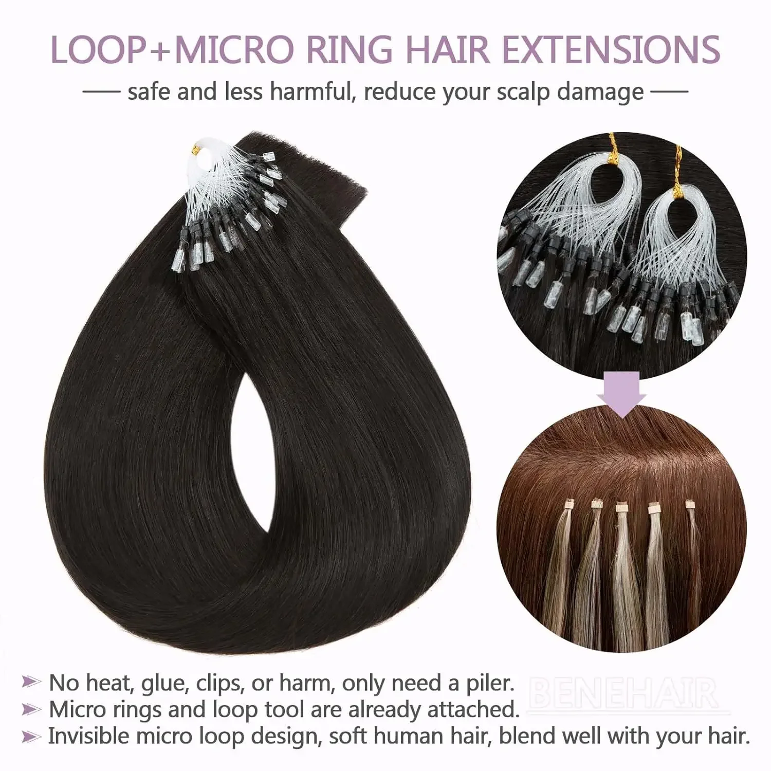 16 26 Inch Straight Micro Loop Hair Extensions #1B Natural Black Real Hair 1g/1strand 50G Extensions Micro Ring Hair Extensions_voghion.com