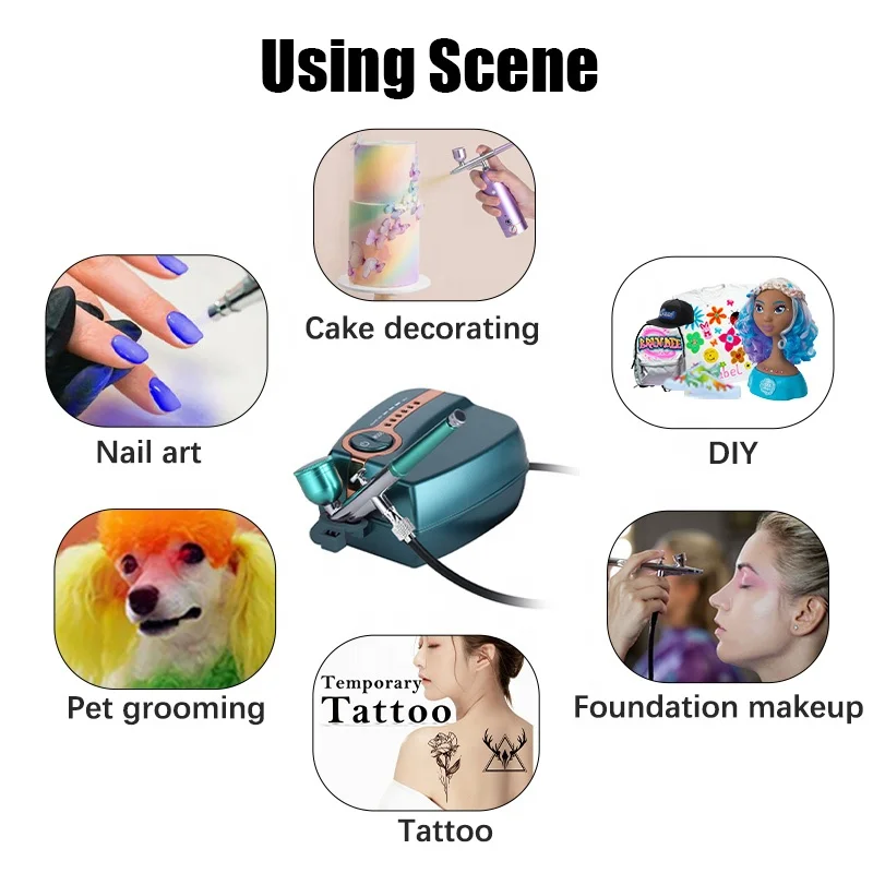 makeup cake decorating airbrush set Barber Mini Airbrush Compressor Tattoo Makeup Kit Auto Stop