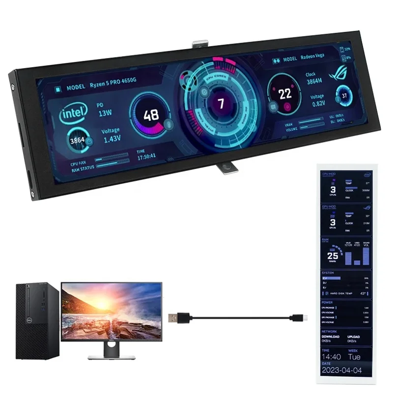 8.8 Inch IPS LCD Secondary Monitor 1920x480 Resolution - OEM