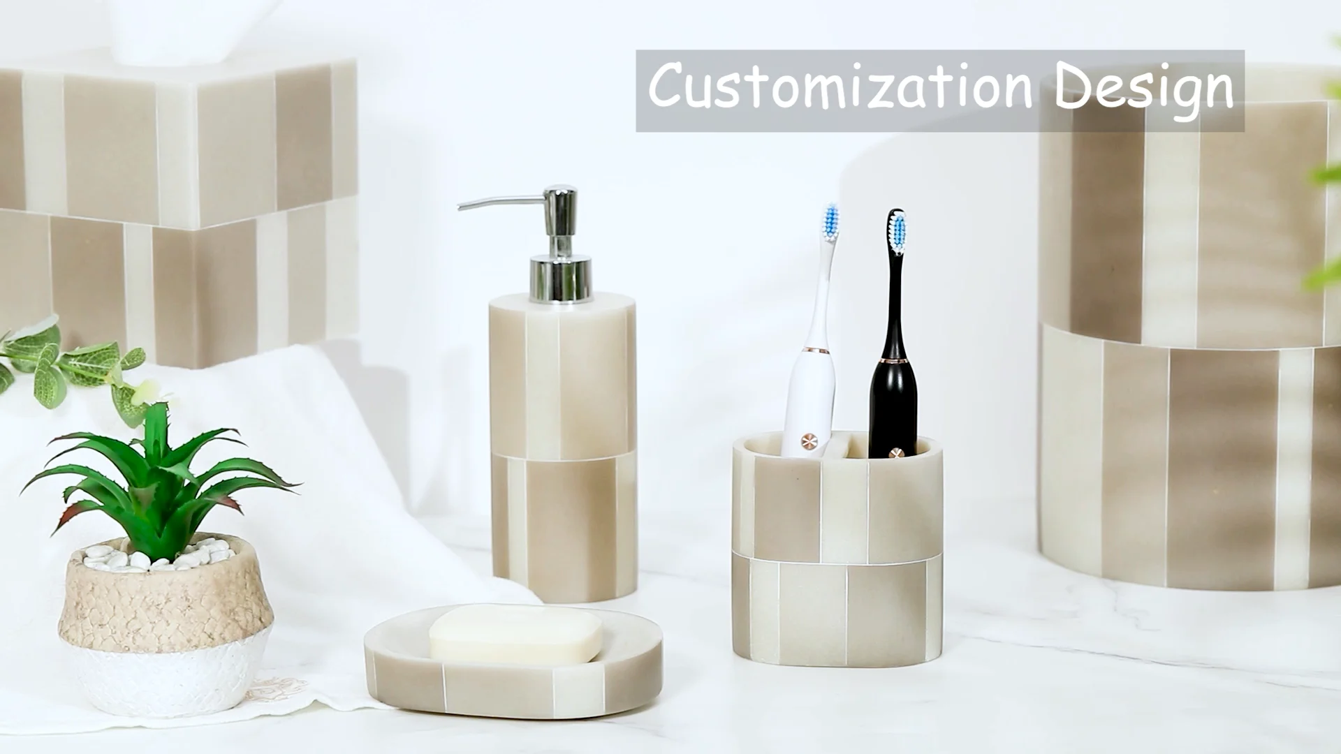 Custom Resin Bathroom Set Lotion Dispenser Soap Dish Tissue Box