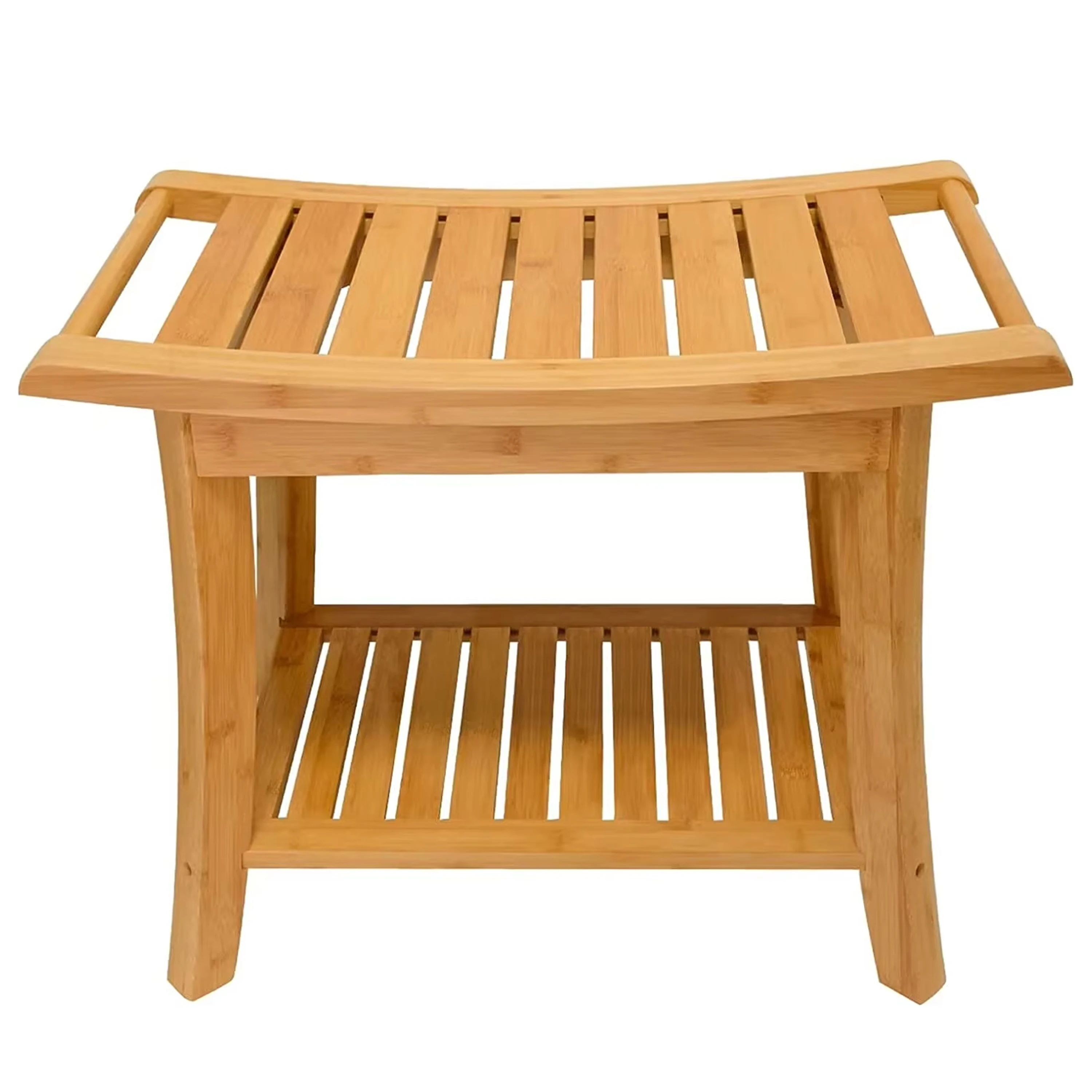 Bamboo Spa Bath Shower Stool & Bench with Storage Shelf Shower Bath Seats for Adults Seniors Women Elderly
