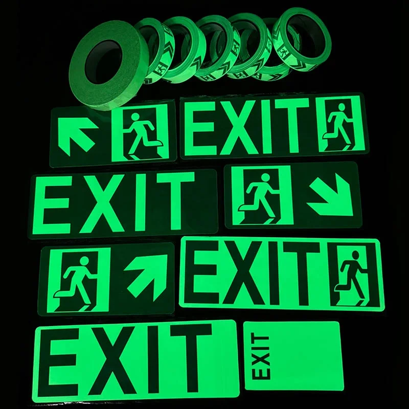 Custom Photoluminescent Film Eco Solvent Printing Self Adhesive Luminous Tape Aluminium Exit Stickers Glow in The Dark