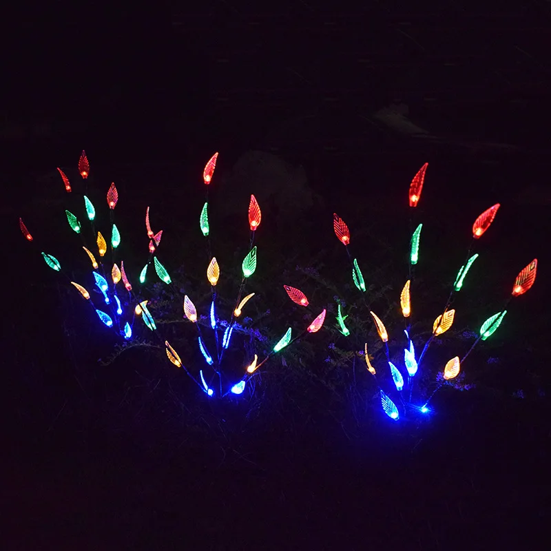 One for Three Solar Leaf Tree Branch Light Outdoor LED Garden Decoration Lawn Ground Plug Light