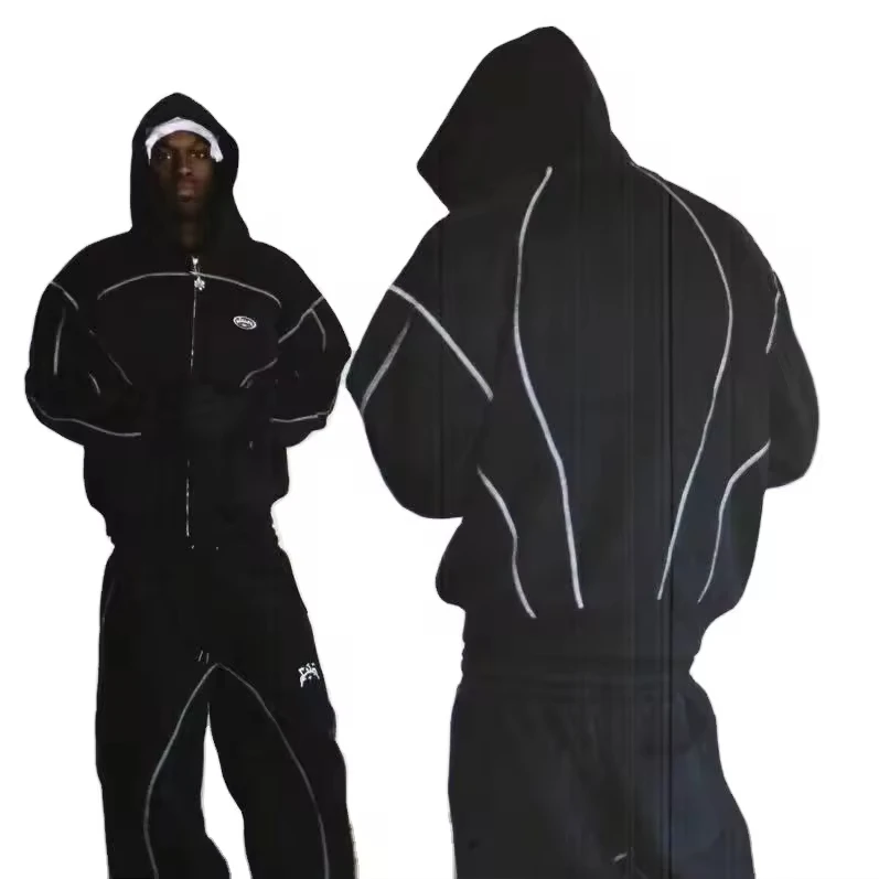 SALATI Custom 100% Nylon Blank Heavyweight Baggy Fleece Tracksuit Jogging Suit Hoodie and Sweatpants Sets Men Sweatsuits gallery 2